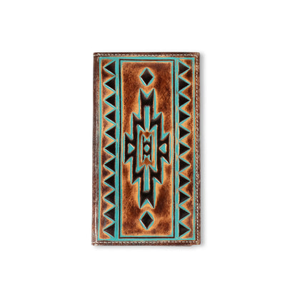 Ariat Embossed Teal/Brown Leather Rodeo Wallet