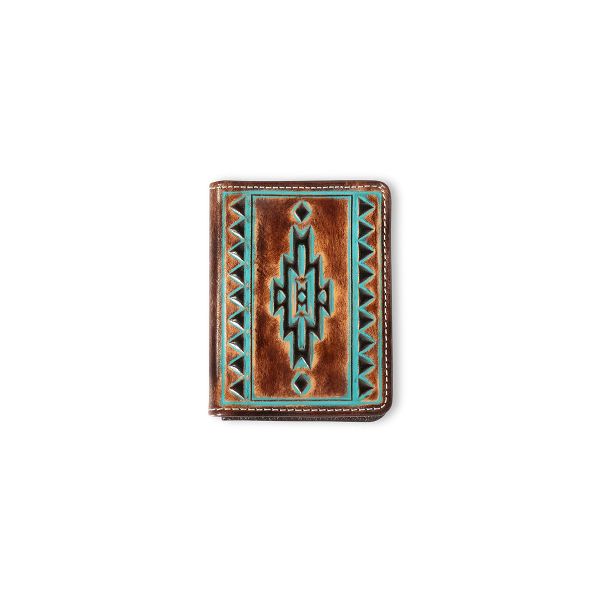 Ariat Embossed Teal/Brown Leather Bifold Wallet