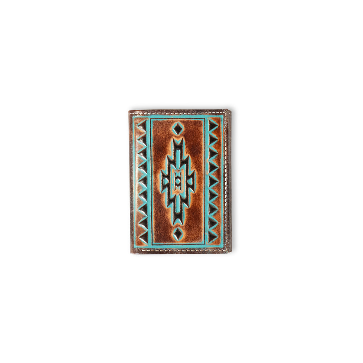 Ariat Embossed Teal/Brown Leather Trifold Wallet