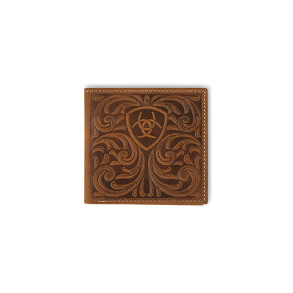 Ariat Scrolling Embossed Medium Brown Large Bi-fold Wallet