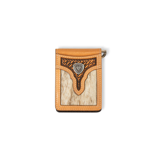 Ariat Calf Hair Basket Weave Natural Bifold Money Clip