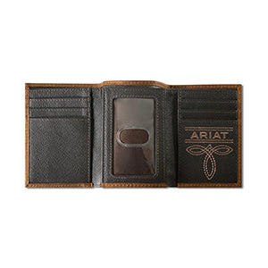 Ariat Mens Trifold Wallet Boot Stitch Overlay Brown