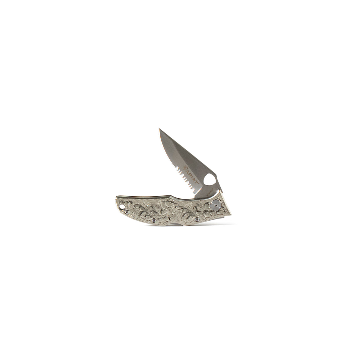 Ariat Hand Engraved Silver Handle Medium Blade Knife