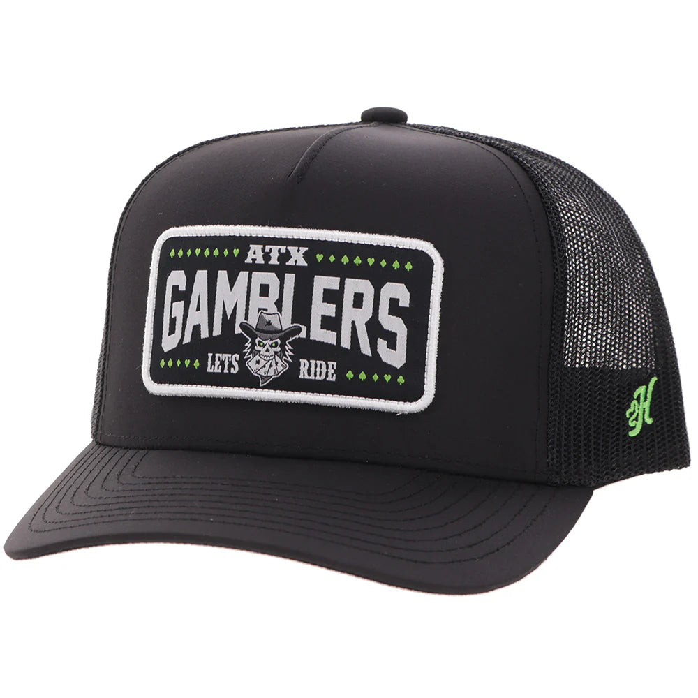 Hooey Austin Gamblers Black 5-Panel Trucker with White Patch