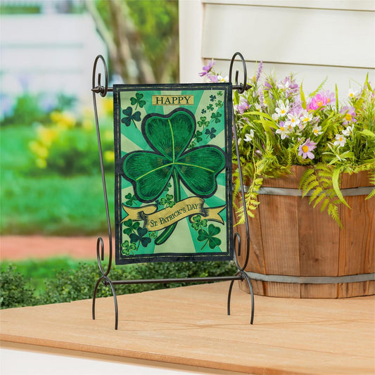 Evergreen St Patrick's Day Shamrock Applique Garden Flag