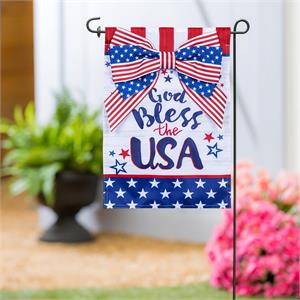 Evergreen Bless the USA Bow Applique Garden Flag