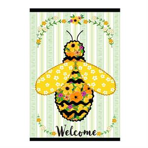 Evergreen Ric Rac Bee Applique Garden Flag