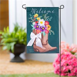 Evergreen Boots and Bow Floral Garden Flag