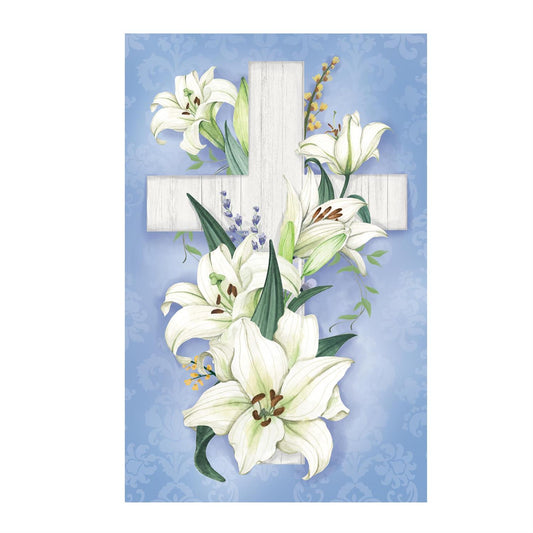 Evergreen Cross Of Lilies Applique Garden Flag