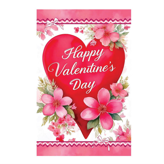 Evergreen Happy Valentine's Day Heart Applique Garden Flag
