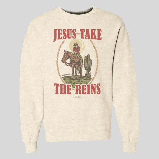 Kerusso Sweatshirt Jesus Take The Reins Oatmeal Heather