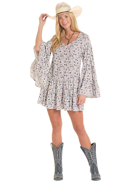 Rock & Roll Flare Sleeve Dress Cerulean