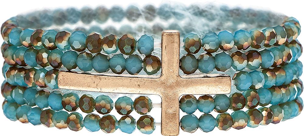Rain 6 Row Glass Bead Cross Bracelet