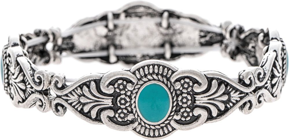 Rain Silver Blue Inlay Deco Panel Bracelet