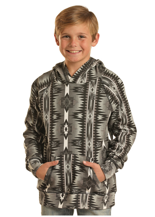 Panhandle Kids Print Hoodie Aztec Black