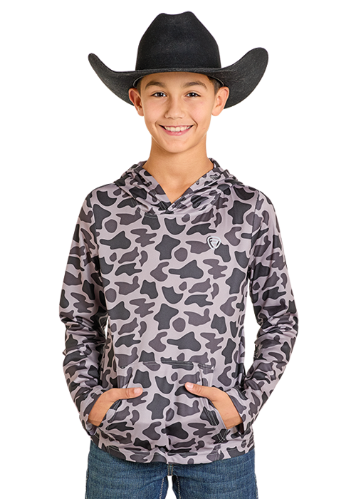 Rock & Roll Kids Camo Mesh Hoodie Grey