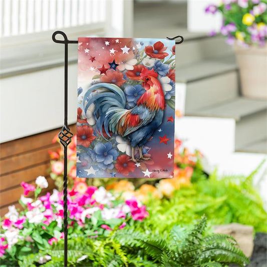 Evergreen Doodle Dandy Rooster Burlap Garden Flag