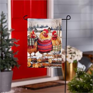Evergreen Holly Homestead Cozy Hens Burlap Garden Flag