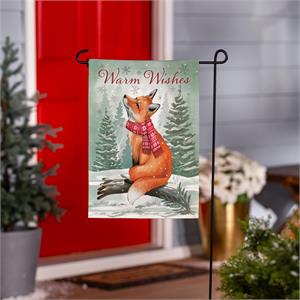 Evergreen Winter Grove Fox Burlap Garden Flag