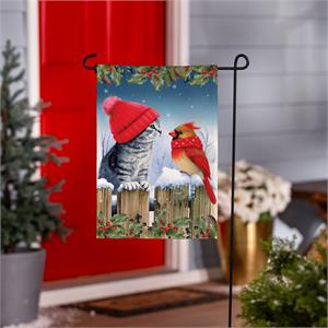 Evergreen Kitten & Cardinal Winter Friends Burlap Garden Flag