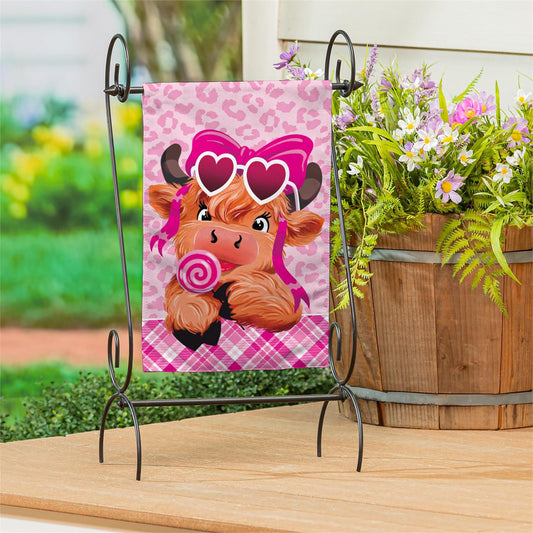 Evergreen Lovely Laverne The Highland Cow Burlap Garden Flag