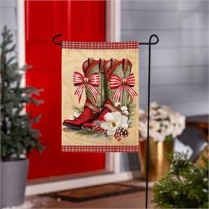 Evergreen Howdy Holidays Bow Boots Burlap Garden Flag