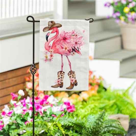 Evergreen Western Flamingo Burlap Garden Flag
