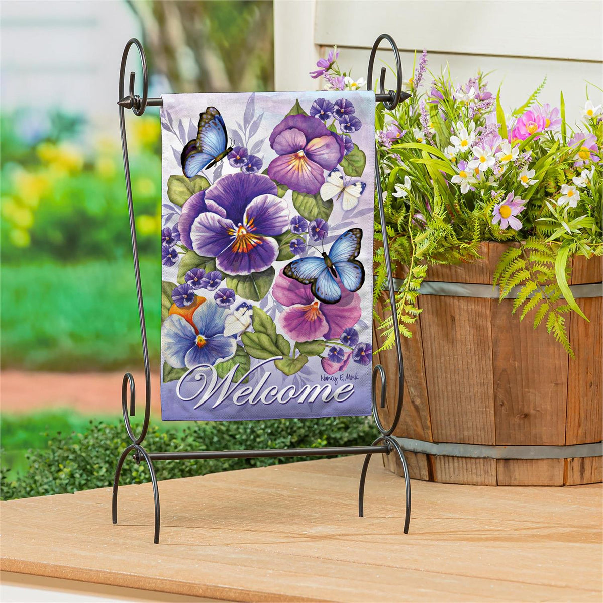 Evergreen Cheerful Pansies Burlap Garden Flag