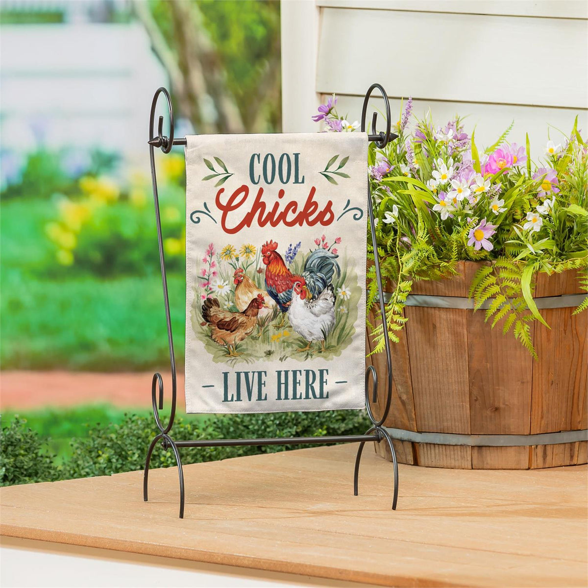Evergreen Petal & Plow Cool Chicks Burlap Garden Flag