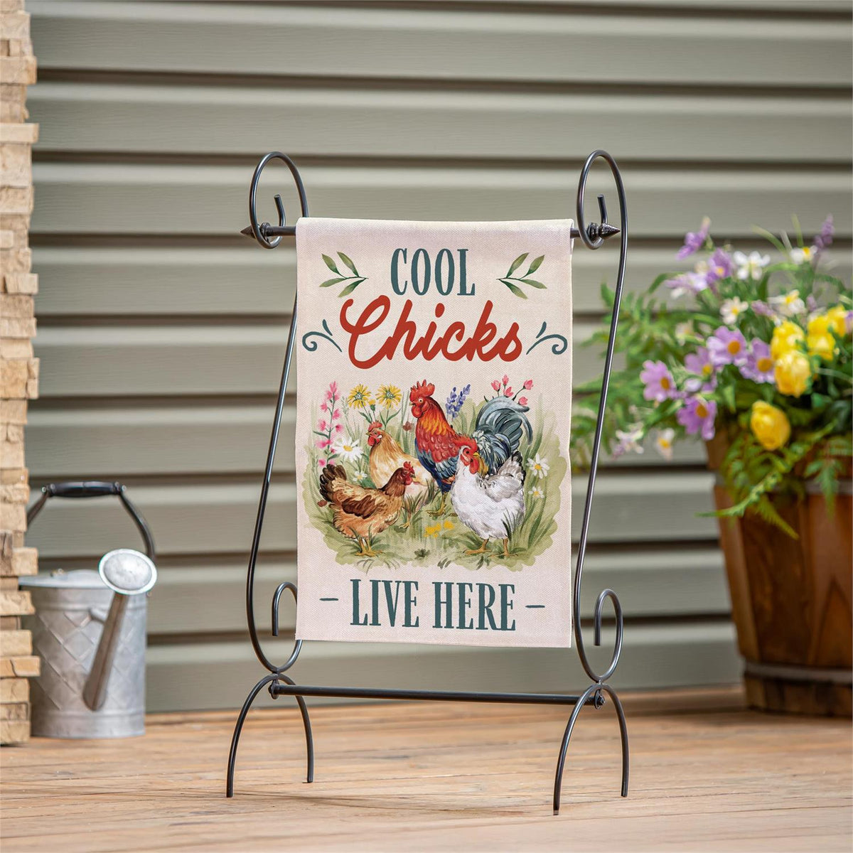 Evergreen Petal & Plow Cool Chicks Burlap Garden Flag