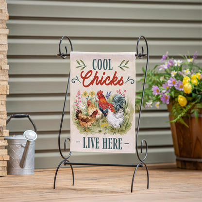 Evergreen Petal & Plow Cool Chicks Burlap Garden Flag
