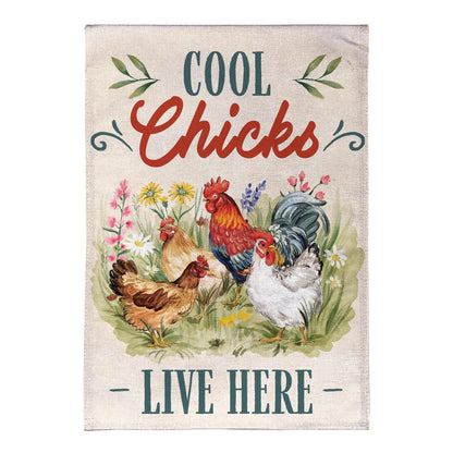 Evergreen Petal & Plow Cool Chicks Burlap Garden Flag