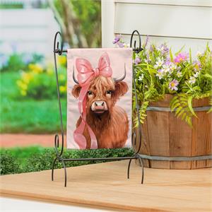 Evergreen Blossom the Bowtiful Highland Cow Burlap Garden Flag