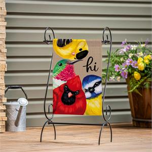 Evergreen Portly Birds Peeping Burlap Garden Flag