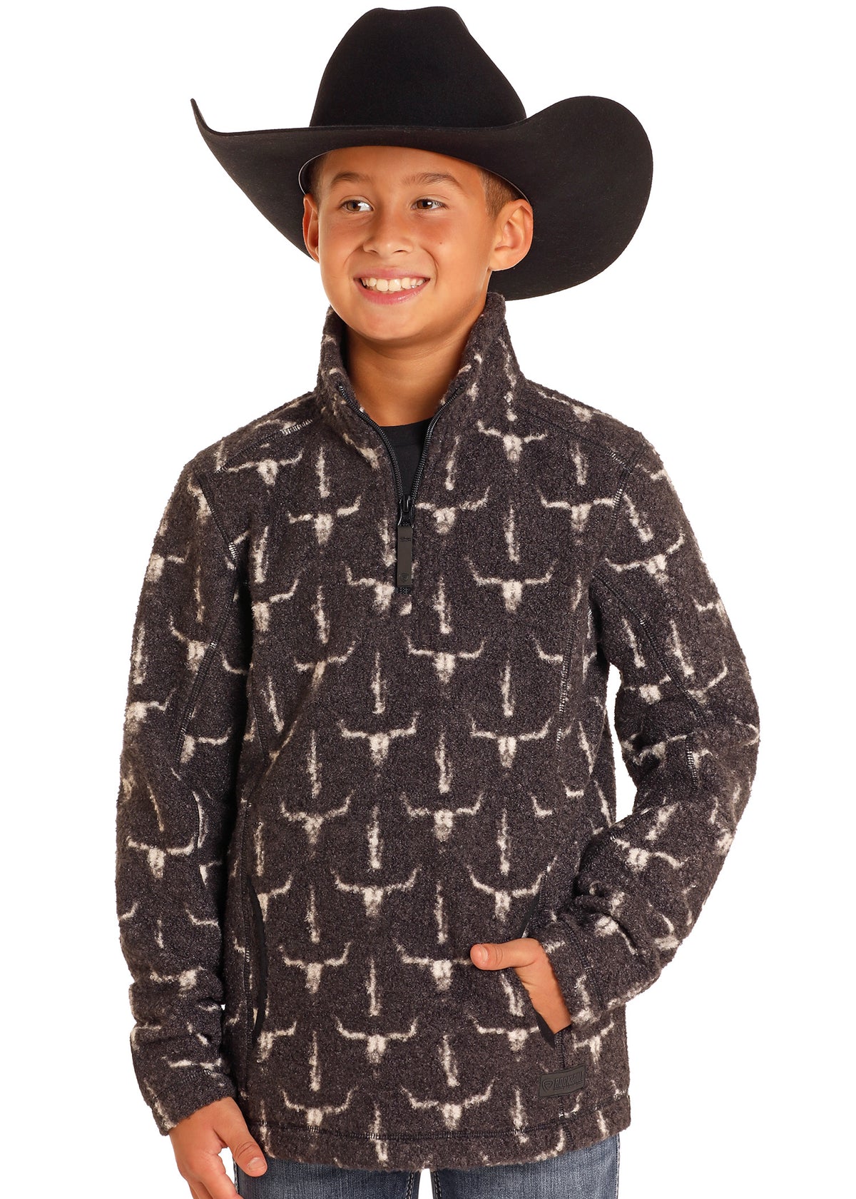Rock and Roll Printed Berber 1/4 Zip Charcoal