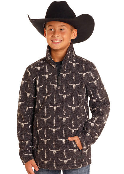 Rock and Roll Printed Berber 1/4 Zip Charcoal