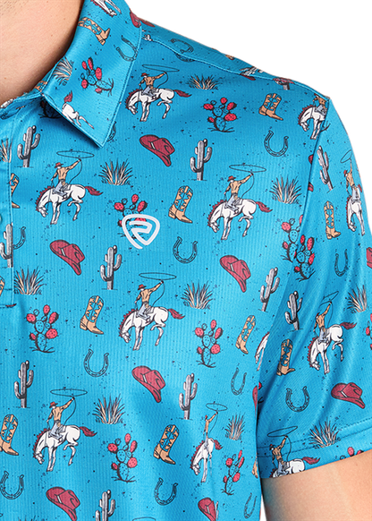 Rock & Roll Conversational Print Polo Peacock Blue