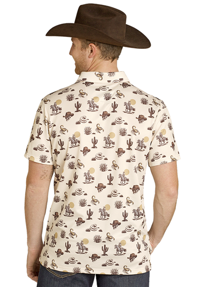 Rock & Roll Skulls/Cactus Print Polo Natural