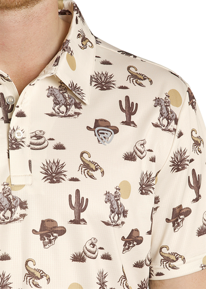 Rock & Roll Skulls/Cactus Print Polo Natural
