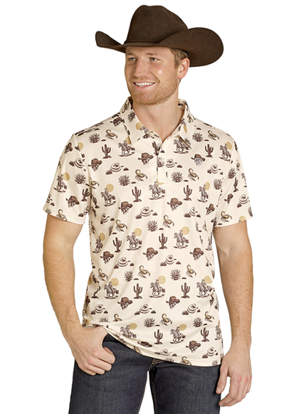 Rock & Roll Skulls/Cactus Print Polo Natural