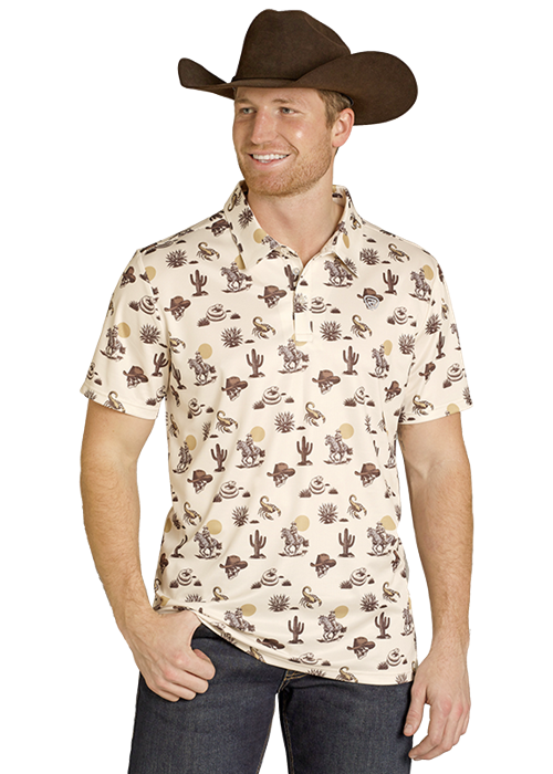 Rock & Roll Skulls/Cactus Print Polo Natural