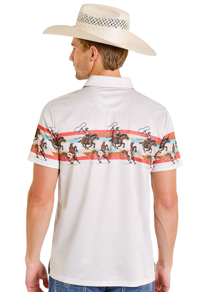 Rock & Roll Dale Brisby Roping Border Print Polo Cream