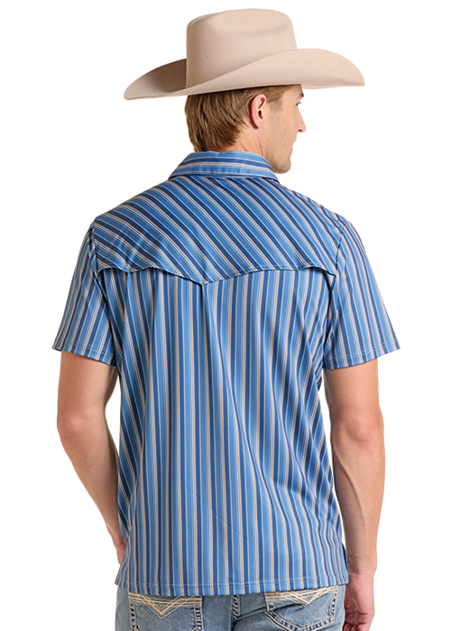 Rock & Roll Striped Western Vintage Polo Blue
