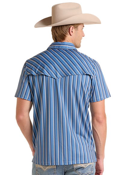 Rock & Roll Striped Western Vintage Polo Blue