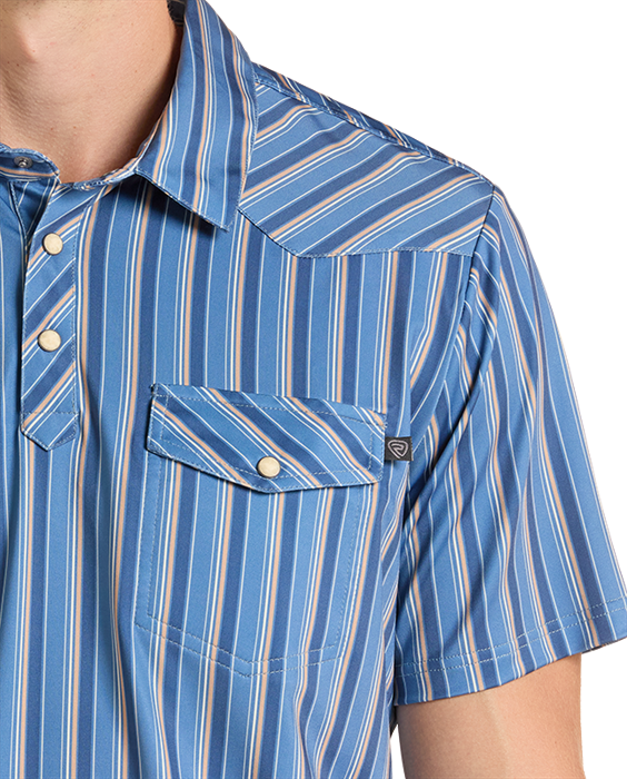 Rock & Roll Striped Western Vintage Polo Blue