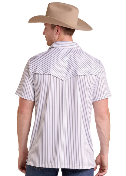 Rock & Roll Striped Western Vented Polo White