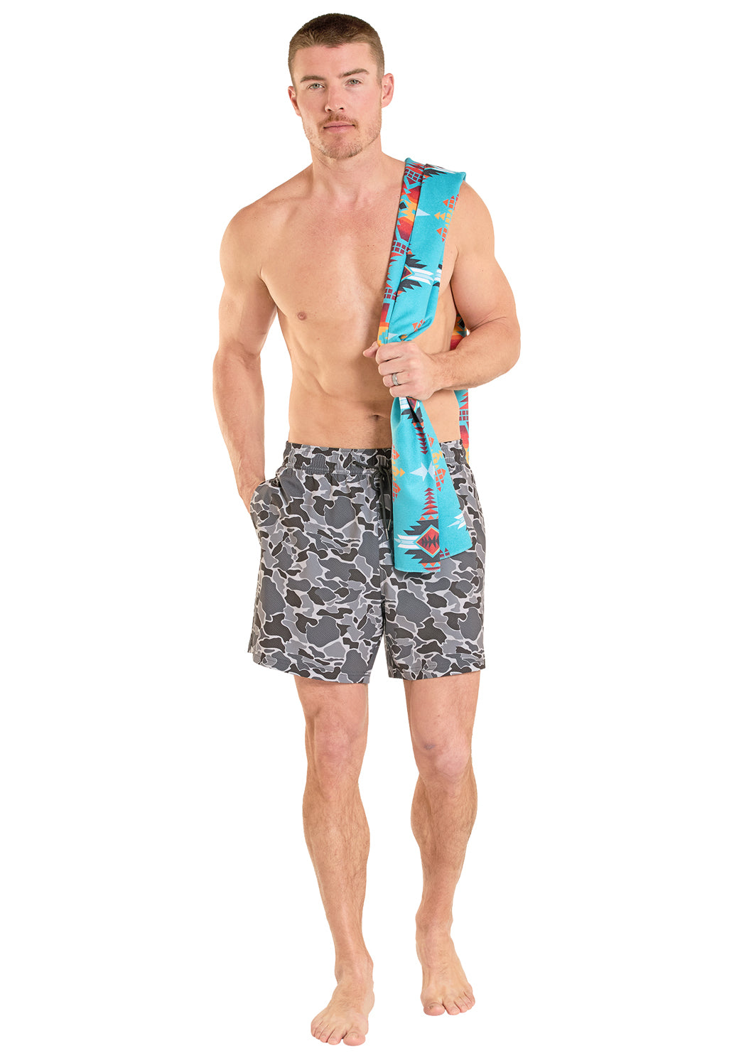 Panhandle Grey Camo Swim Board Short with Liner