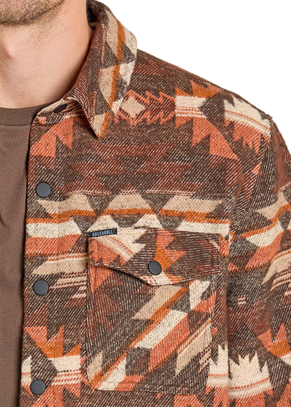 Rock & Roll Aztec Jacquard Shacket Dark Brown