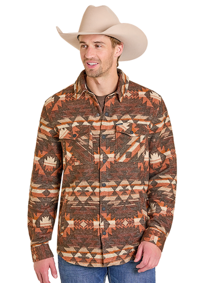 Rock & Roll Aztec Jacquard Shacket Dark Brown