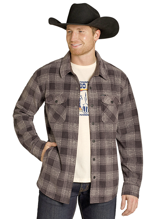 Rock & Roll Plaid Fleece Shacket Charcoal